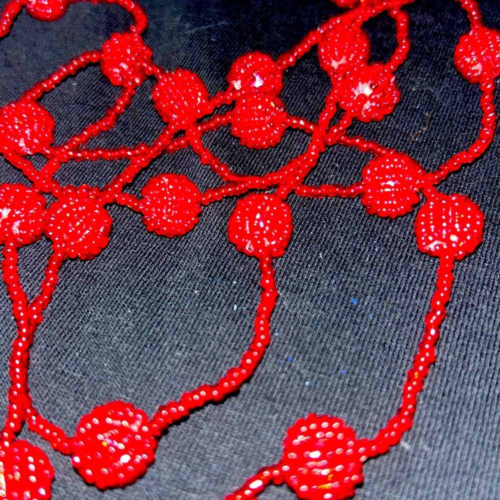 Long Strand Red Beaded Necklace Seed Beads Balls